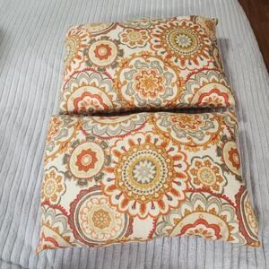 Set of 2 orange and yellow paisley throw pillows b38